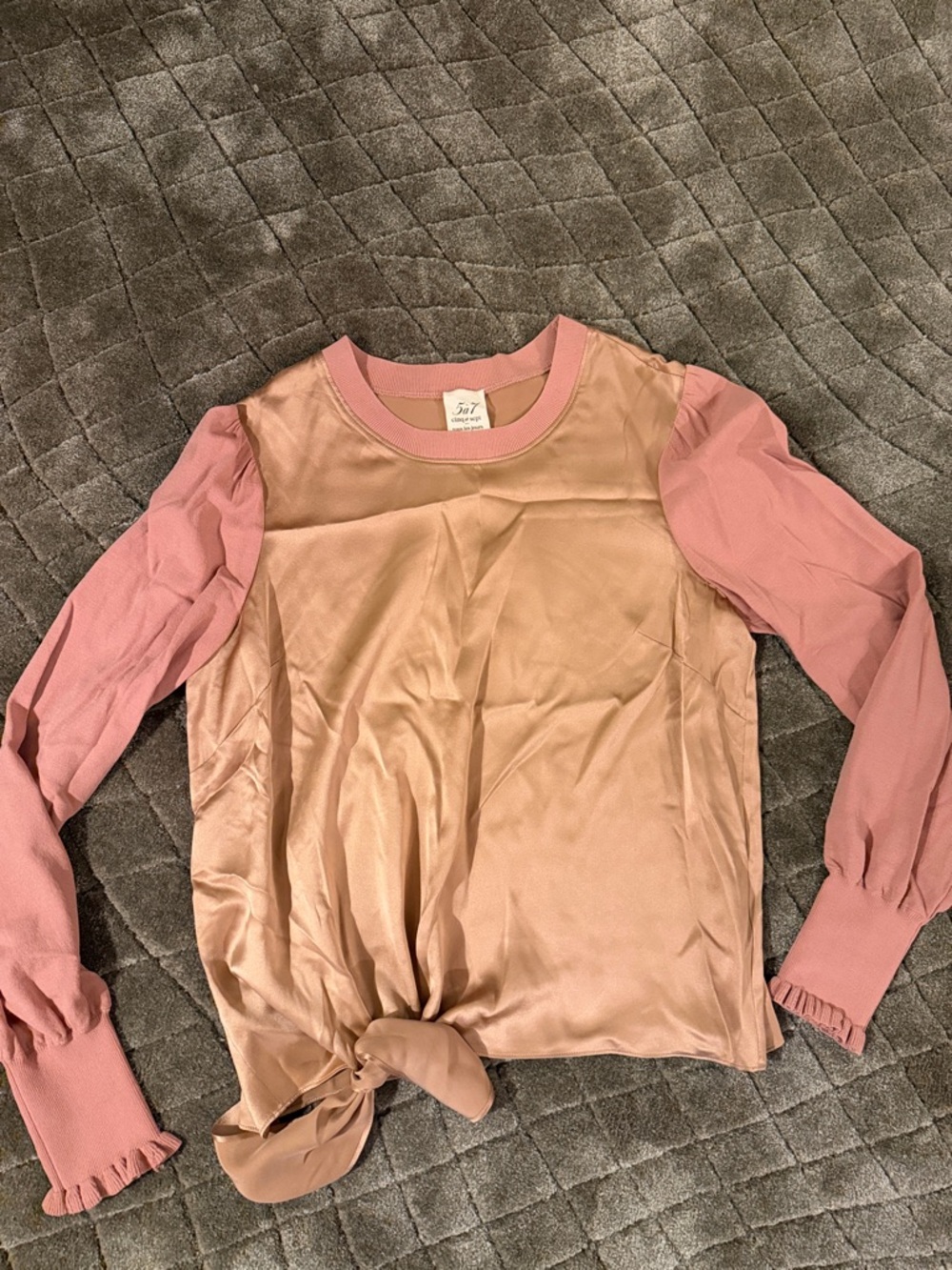 cinq a sept Two-Tone Satin and Knit Tie-Hem Top in Blush and Dusty Rose